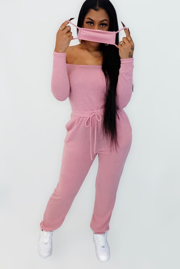 I Got Options....Off Shoulder knit Jumpsuit