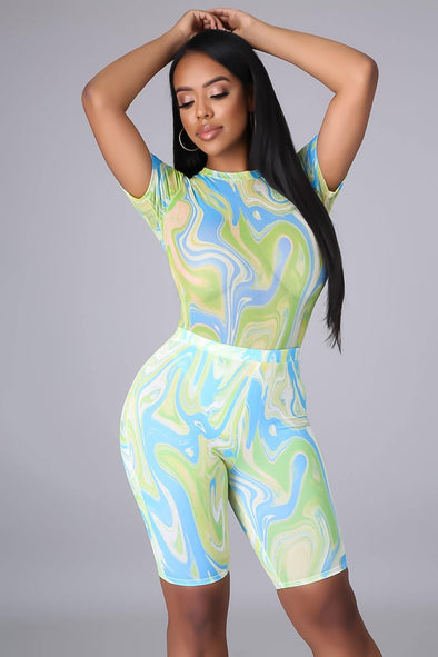 Im Gonna Pull Up.....Printed Mesh Bodysuit Biker Set | Swagg Boutique LLC.