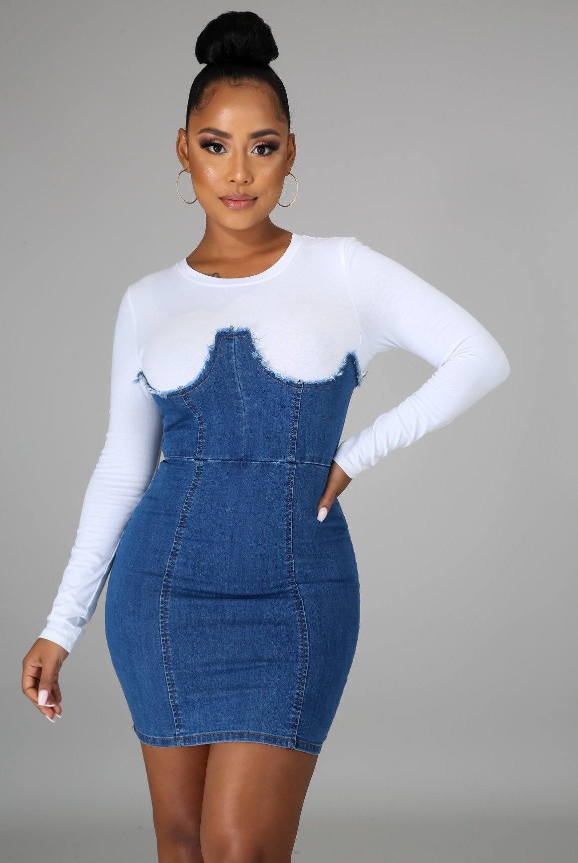 In The Mean Time....Two Tone Denim Tee Dress | Swagg Boutique LLC.