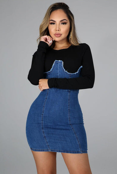 In The Mean Time....Two Tone Denim Tee Dress | Swagg Boutique LLC.