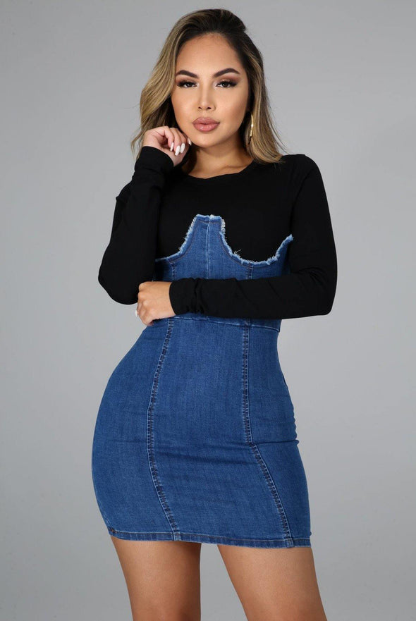 In The Mean Time....Two Tone Denim Tee Dress | Swagg Boutique LLC.