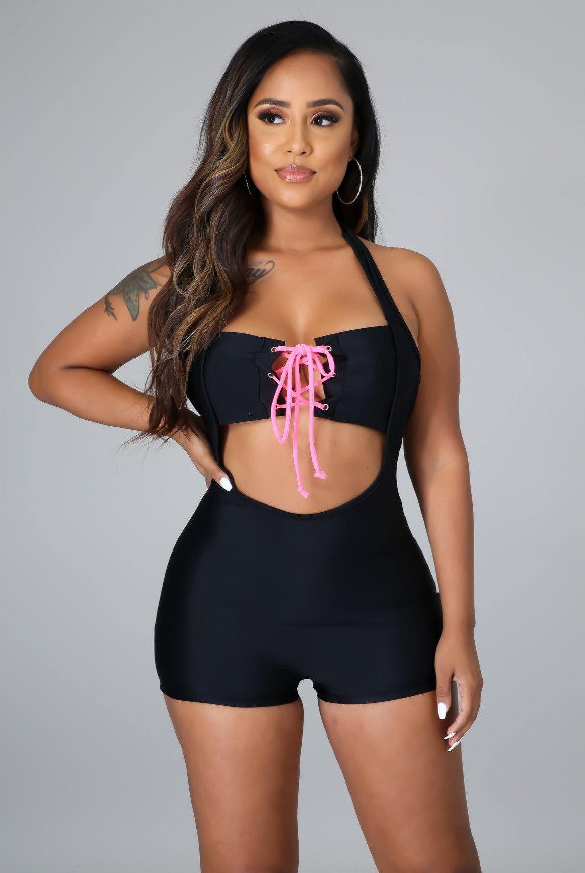 I Run This.....Halter Breast Lace Up Romper | Swagg Boutique LLC.