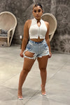 Janice......High Rise Frayed & Destroyed Shorts