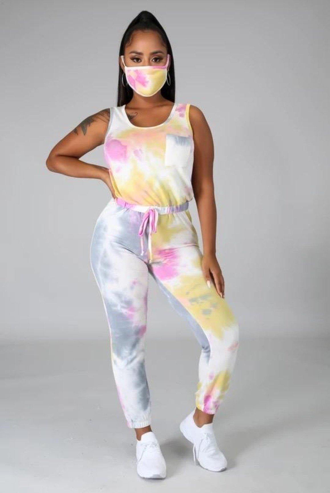 Jump Into it... Tie Dye Jumpsuit w/ Mask | Swagg Boutique LLC.