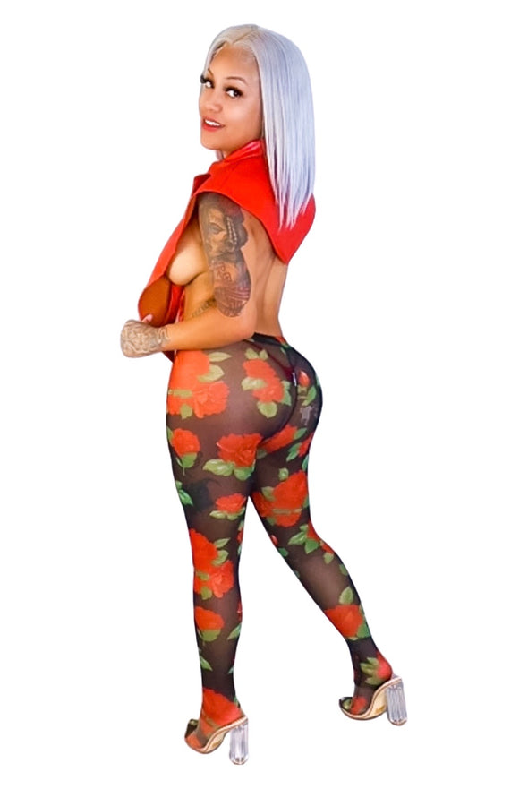 Pretty Thing.....Rose Print Sheer Leggings