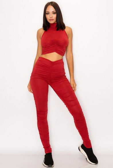 Say Pretty Please....Mock Sleeveless Crop Ruched Pants Set | Swagg Boutique LLC.