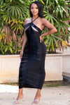 Seize The Moment.....Halter Front Cross Fringe Maxi Dress