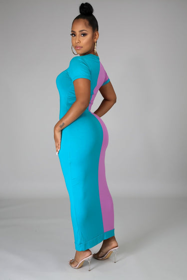 Surprise Me.....Short Sleeve Color Block Fitted Midi Dress | Swagg Boutique LLC.