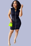 To The Bag.....Front Zipper Short Sleeve Mini Dress