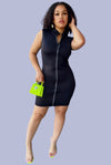 To The Bag.....Front Zipper Short Sleeve Mini Dress