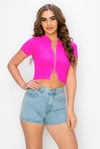 Yanna.....Short Sleeve Double Front Zipper Crop Top