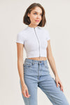 Yanna.....Short Sleeve Double Front Zipper Crop Top