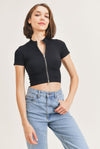 Yanna.....Short Sleeve Double Front Zipper Crop Top
