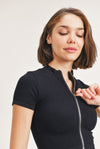 Yanna.....Short Sleeve Double Front Zipper Crop Top