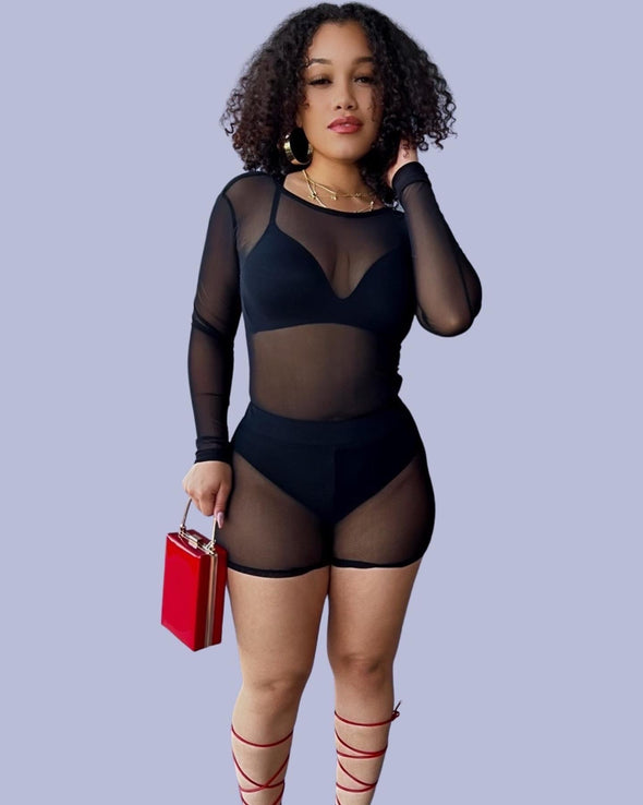 You Need Me....Mesh Bodysuit Short Set